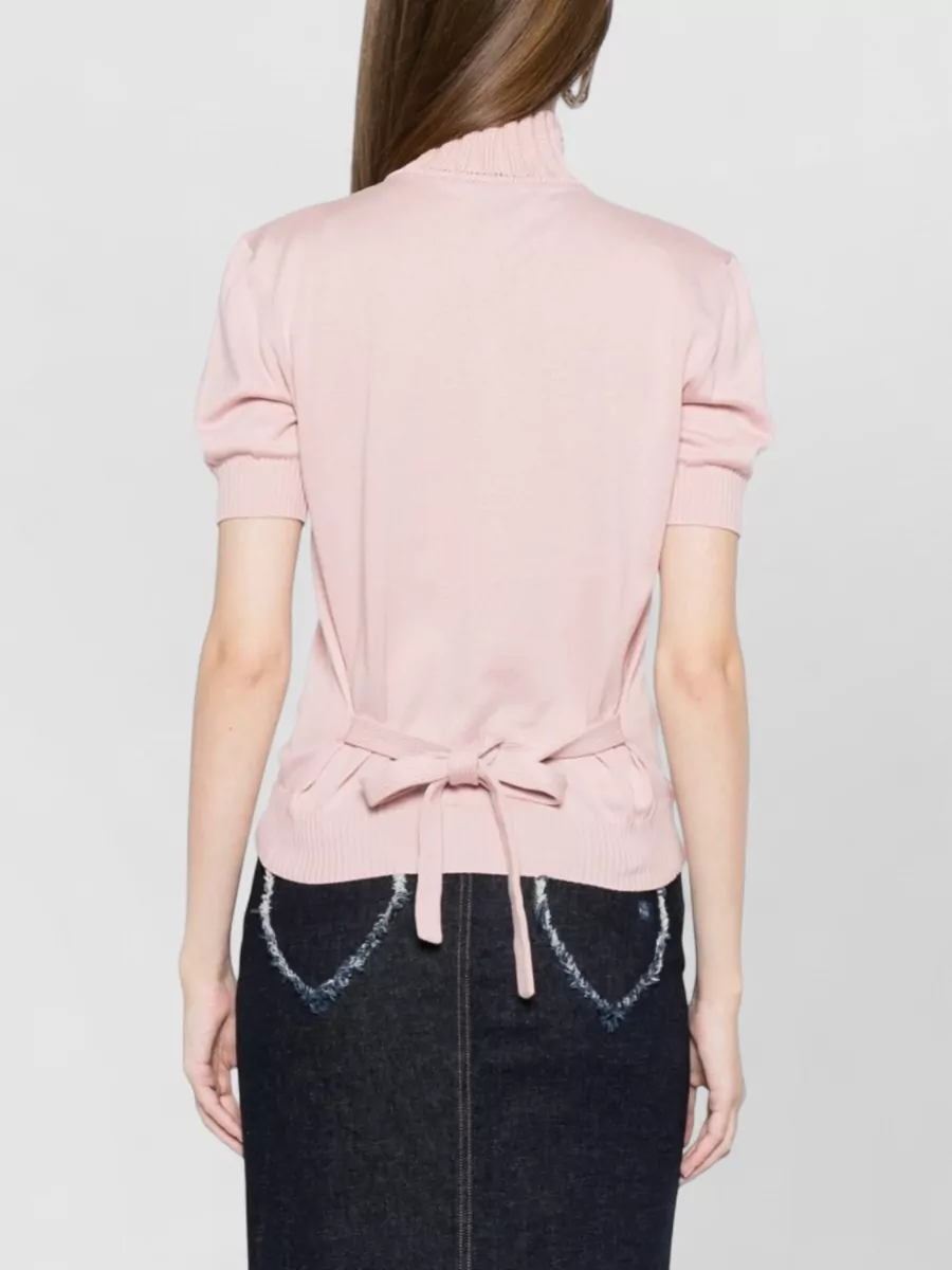 Moschino Ribbed Short-Sleeve Side-Tie Knitted Top