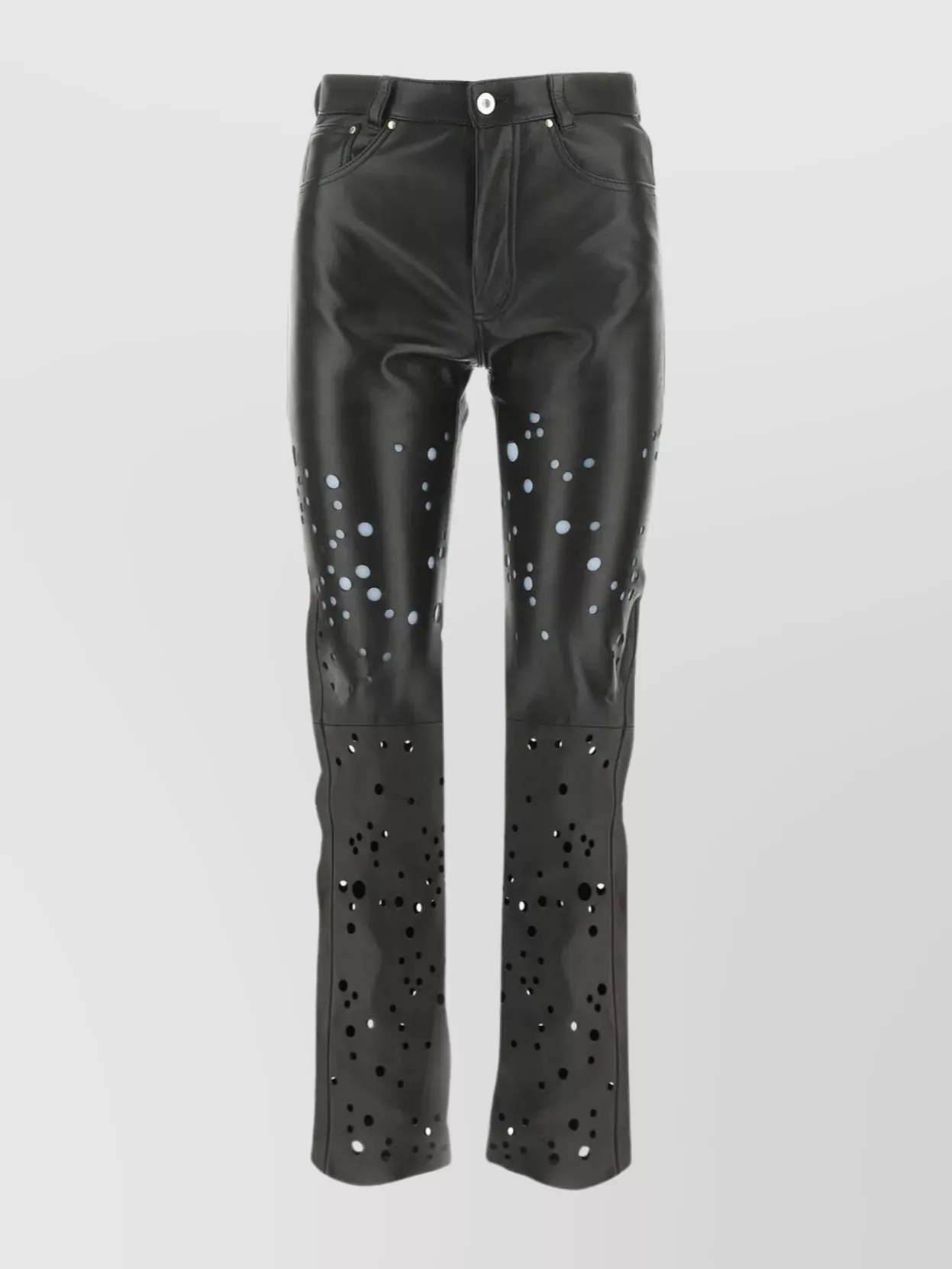Shop Durazzi Leather Pant With Flared Silhouette And Embellished Pockets