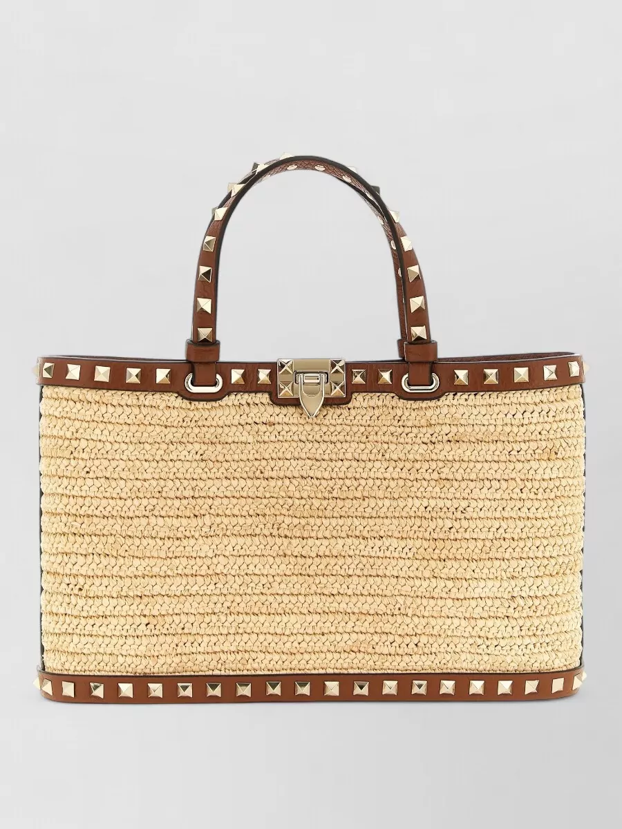 Valentino Garavani Rockstud Spike Small Raffia Tote Bag