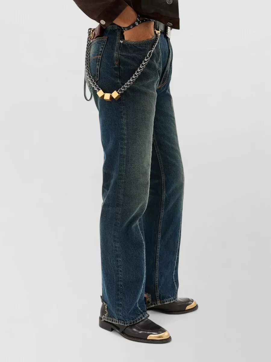 Versace Denim Distressed Straight-Leg Jeans