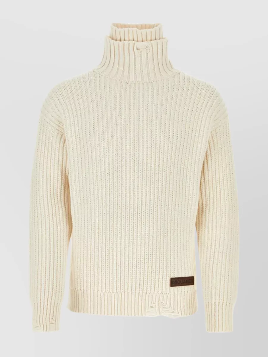 Shop Dsquared2 Cozy Knit With Turtleneck And Ribbed Texture In White