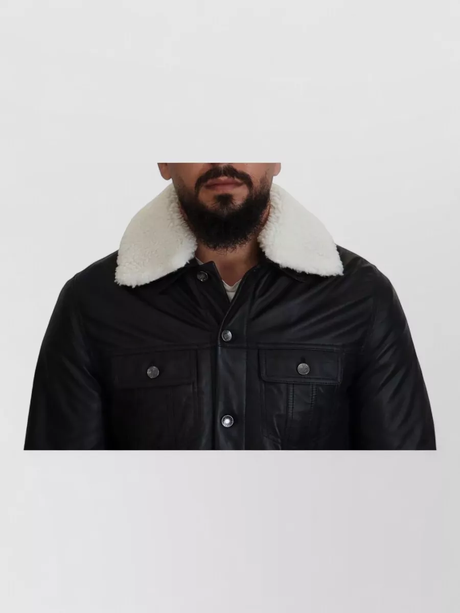 Dolce&Gabbana Leather Shearling Collar Coat
