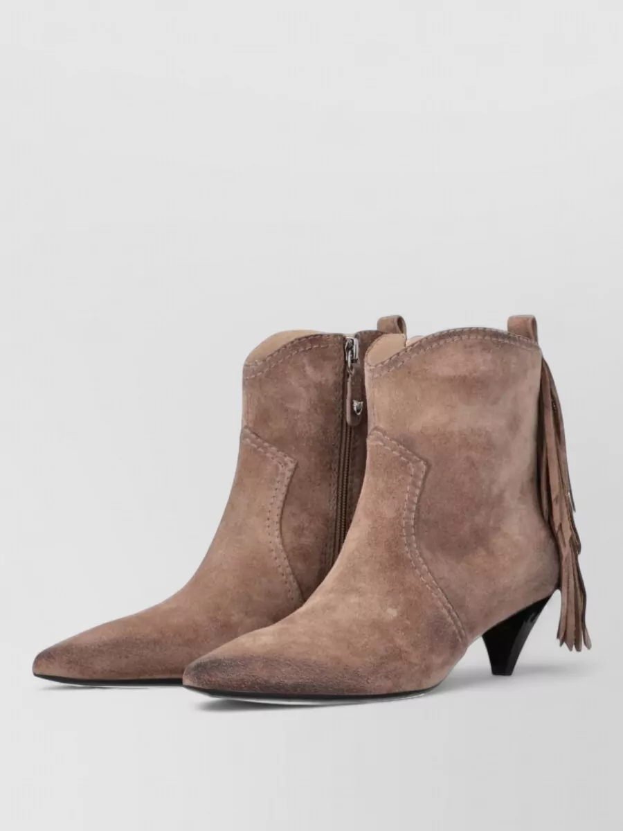 Pinko Suede Leather Fringed Ankle Boots