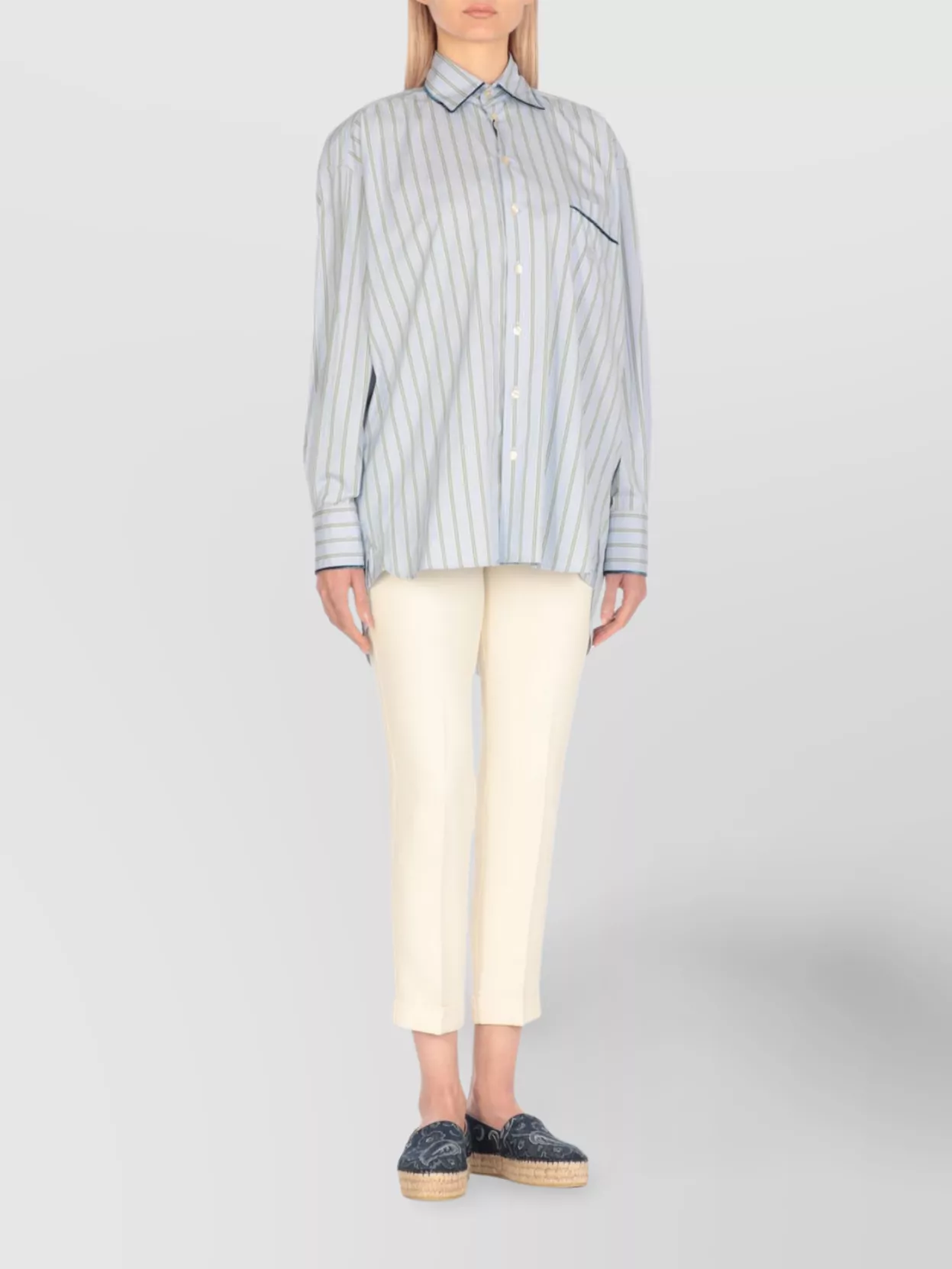 Etro Striped Pattern Shirt Asymmetric Hem