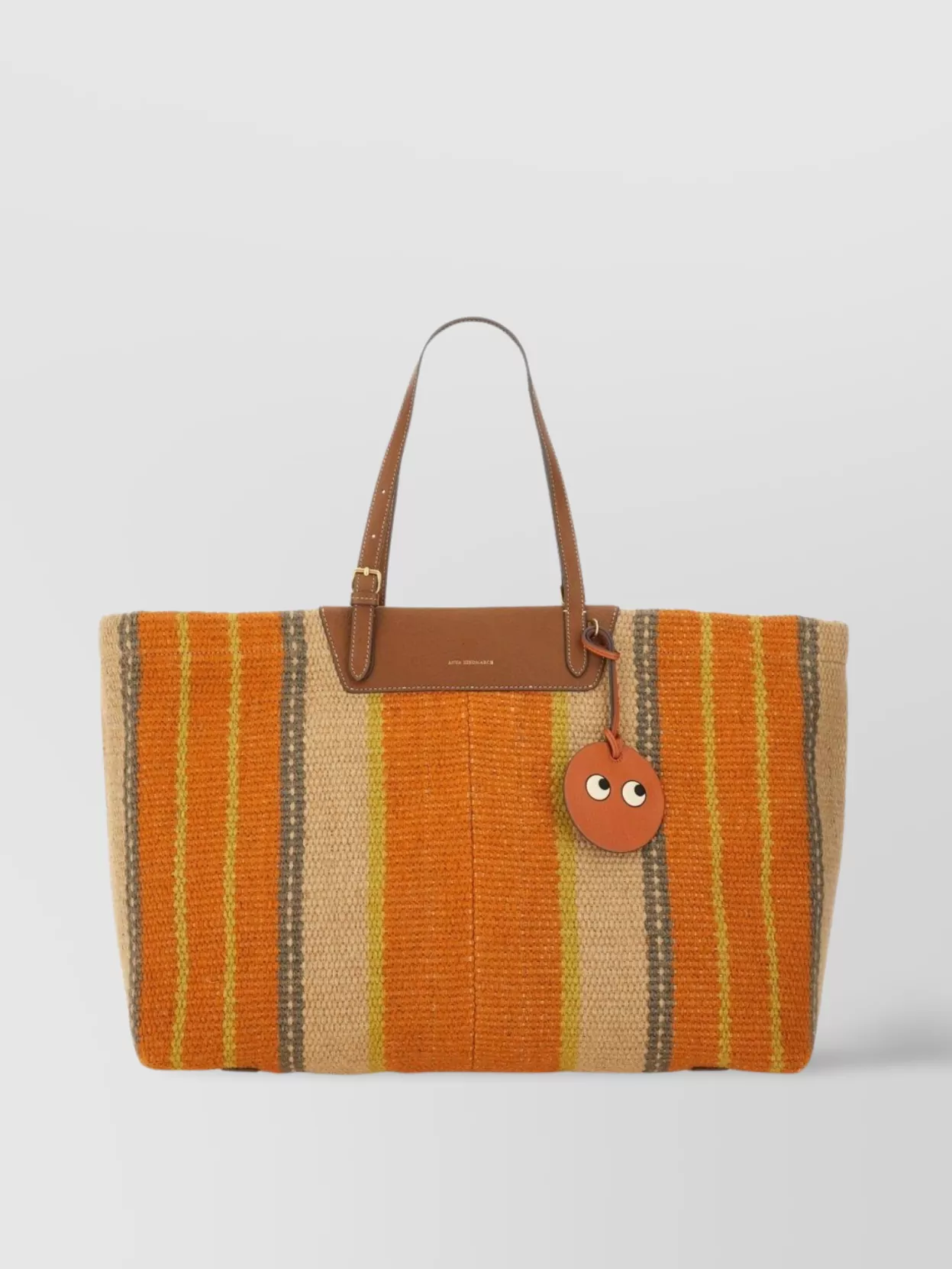 Shop Anya Hindmarch Logo Striped Jute Tote Bag