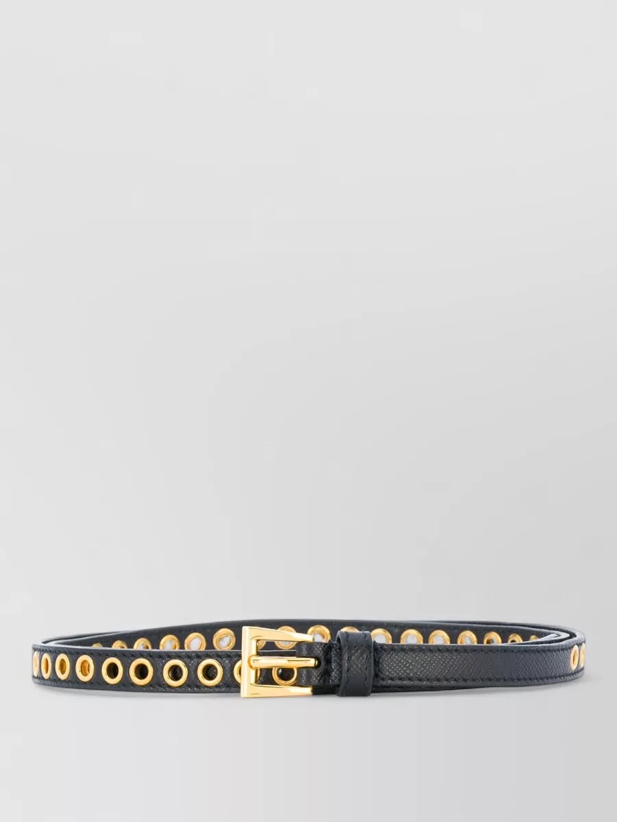 Prada leather skinny eyelet belt