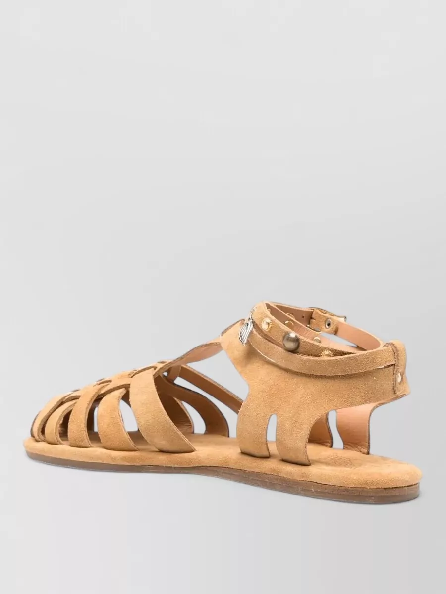 Ancient Greek Sandals Suede Leather Flat Sandals