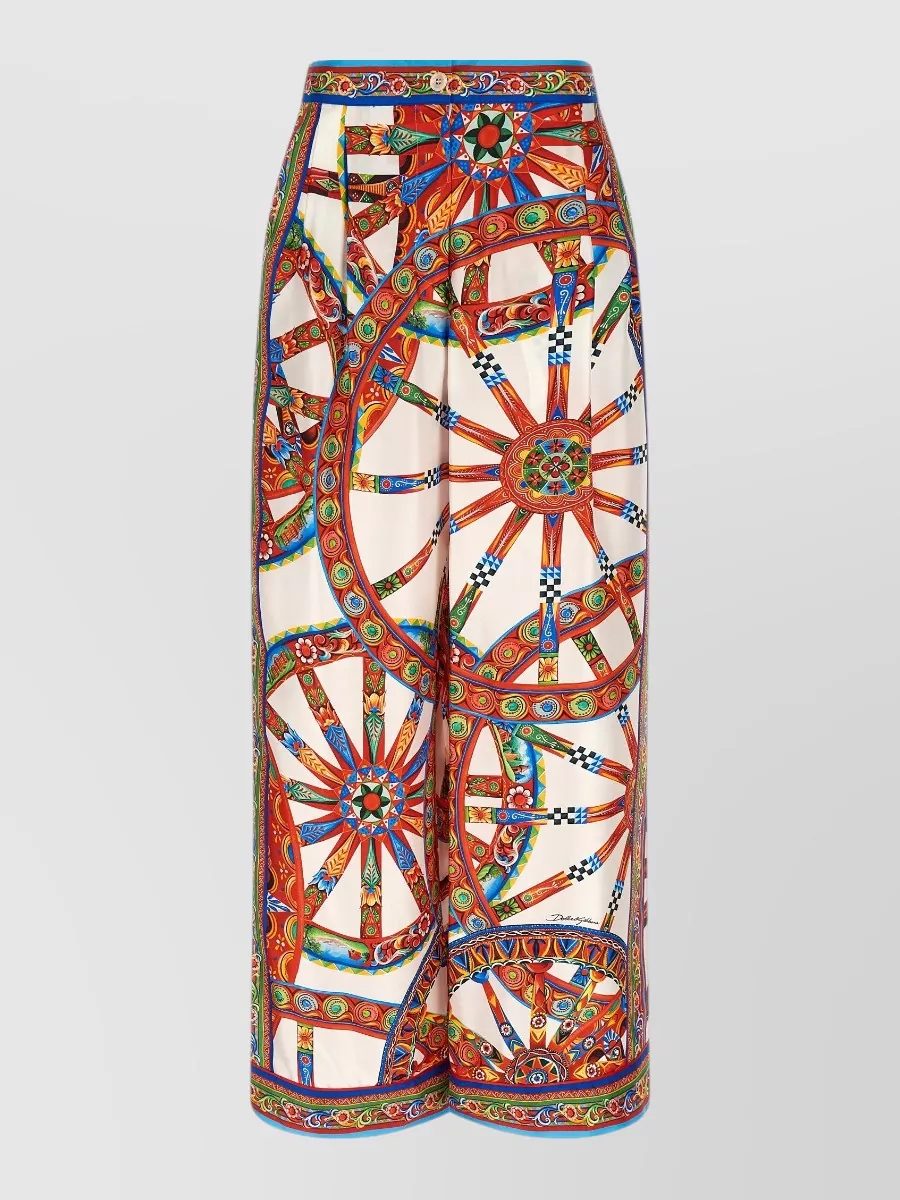 Dolce&Gabbana silk vanity carretto-print wide-leg trousers