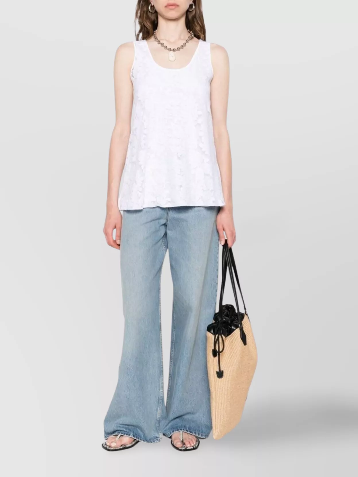 Max Mara Floral Lace Scoop Neck Sleeveless Top In White