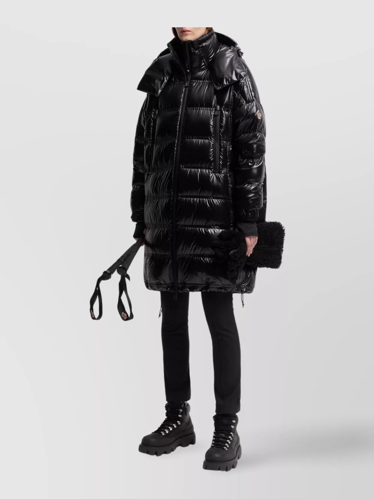 Moncler Long Hooded Down Jacket With High Collar In Multi