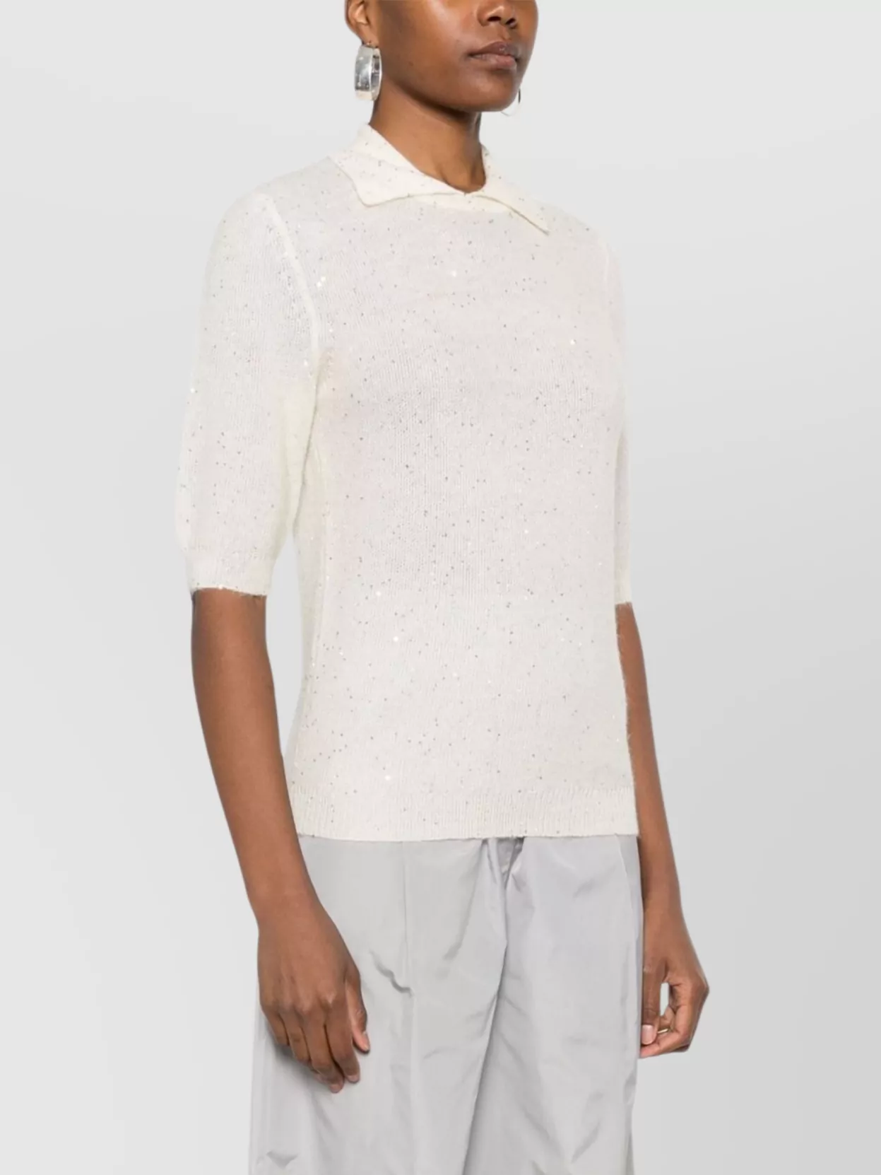 Shop Fabiana Filippi Wool Polo Shirt Sequin Embellishments