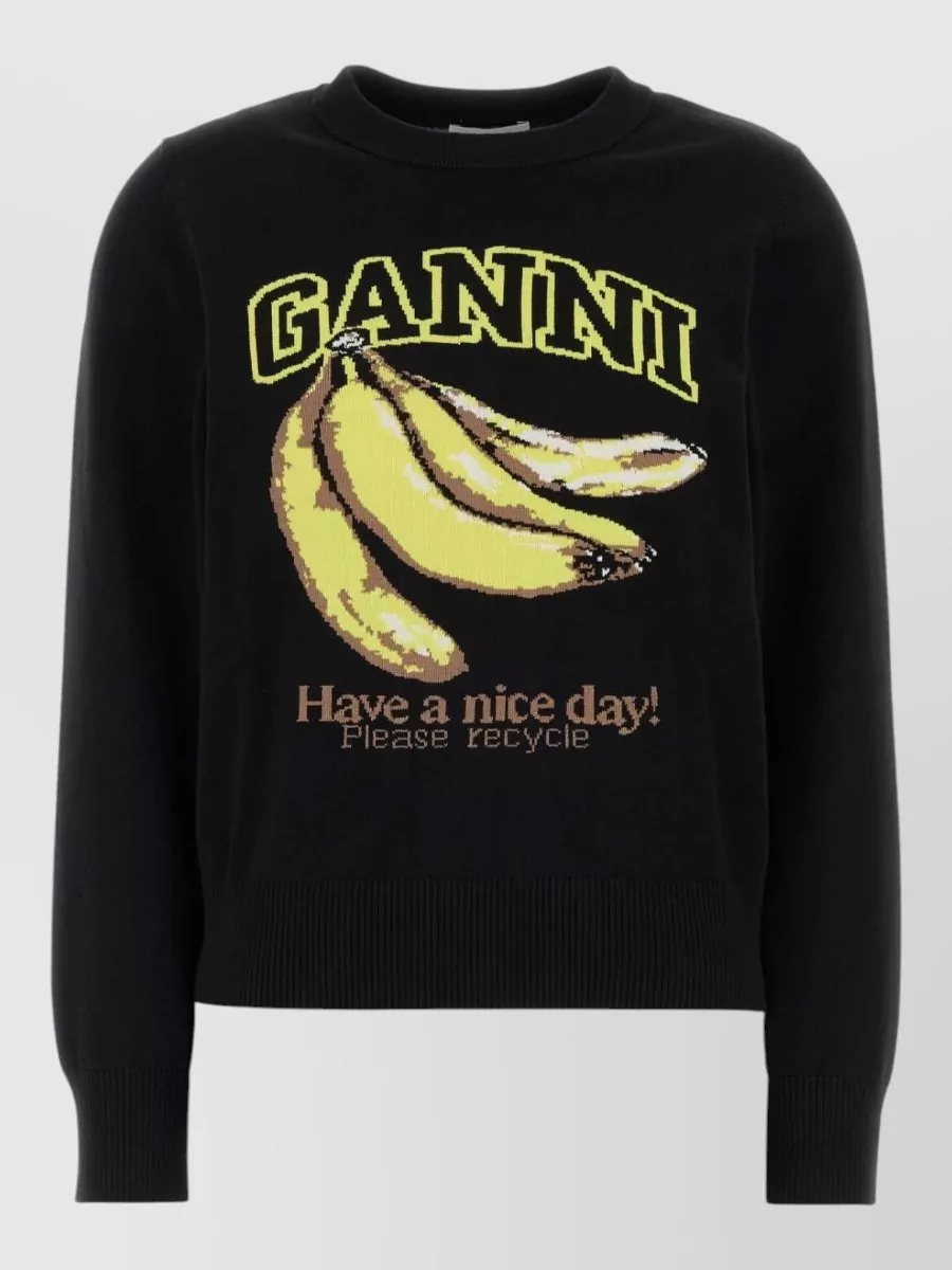 Ganni organic cotton banana-print crewneck jumper