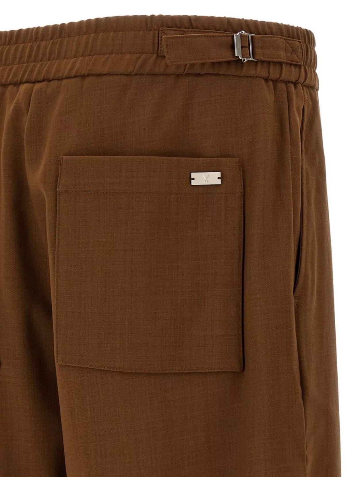 Ami Alexandre Mattiussi Trousers Wool Adjustable Waistband In Brown