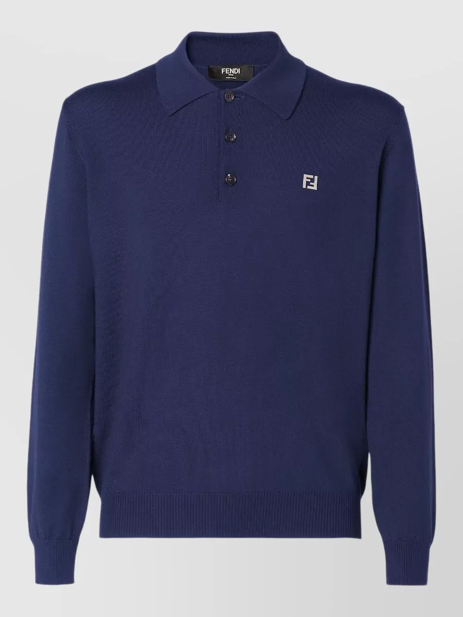 Fendi Fine-knit wool long-sleeve polo shirt
