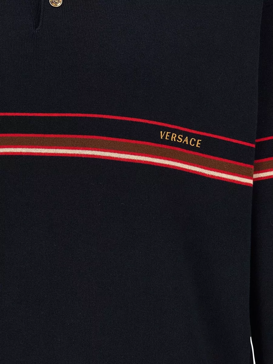 Versace Cotton Striped Long-Sleeve Polo Shirt