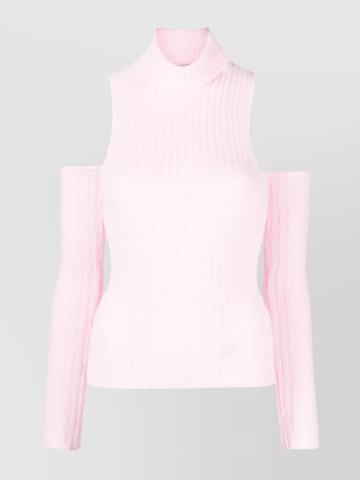 Shop Blumarine Ribbed Knit High Neck Top With Sleeve Cut-outs In Pastel