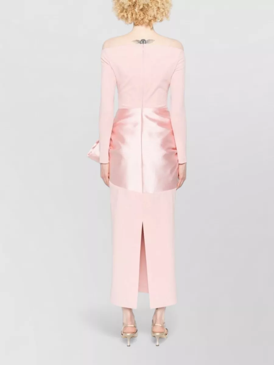 Solace London Boat Neck Long Sleeve Bow Midi Dress