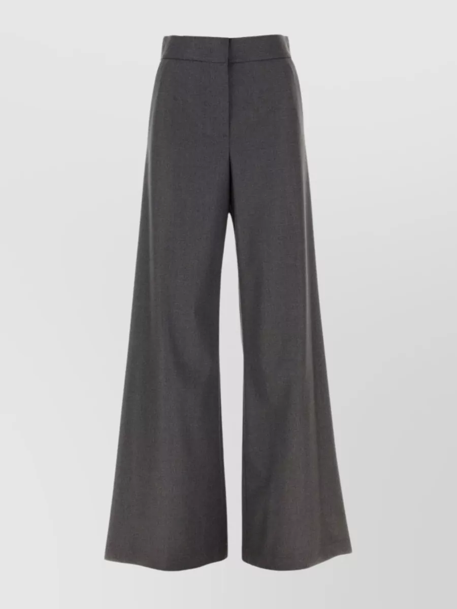 Shop Msgm Wide-leg Stretch Wool Trousers With Slit Pockets In Black