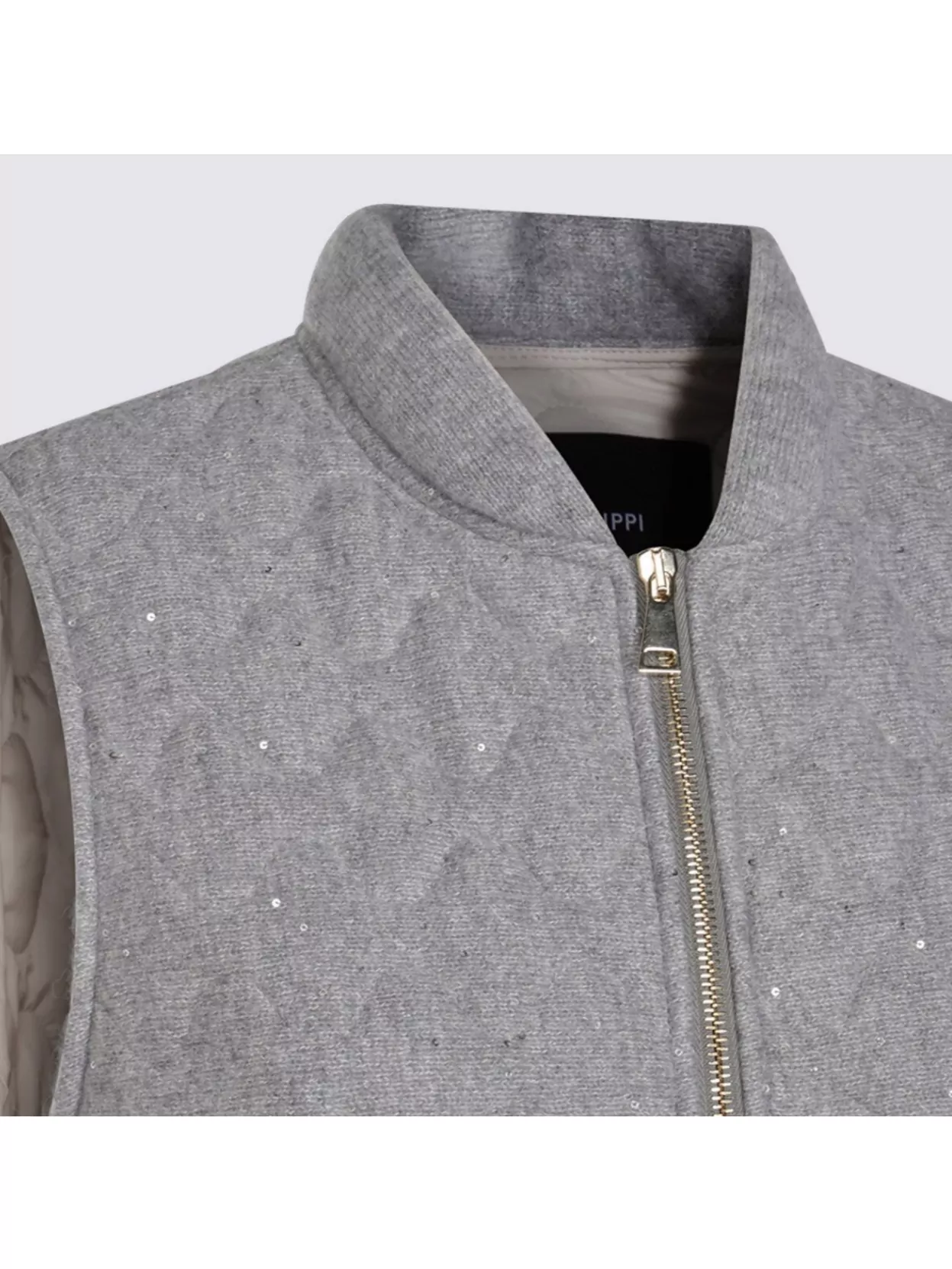Fabiana Filippi Quilted Vest With Sequin Embellishments And Stand Collar In Gray