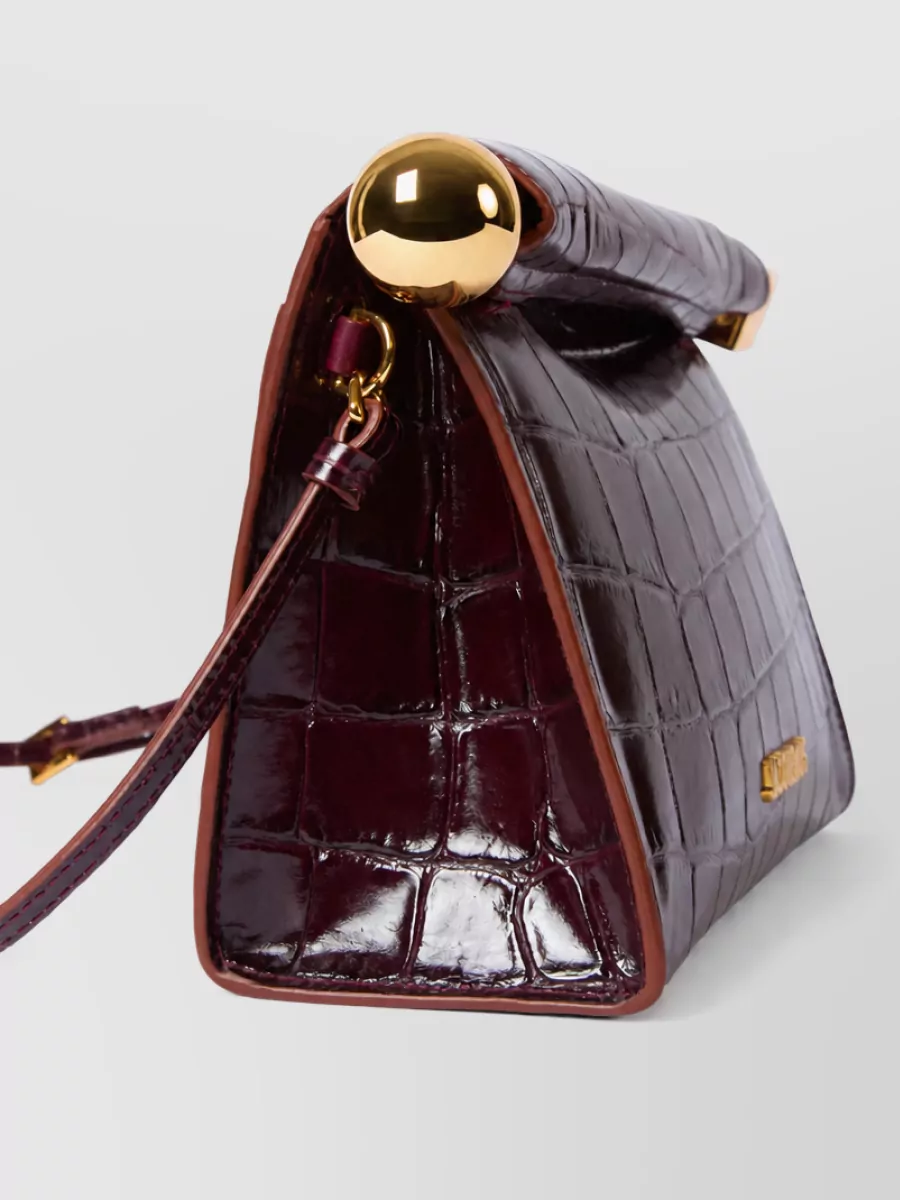 Jacquemus Le Rond Carré Mini Croc-Embossed Leather Shoulder Bag