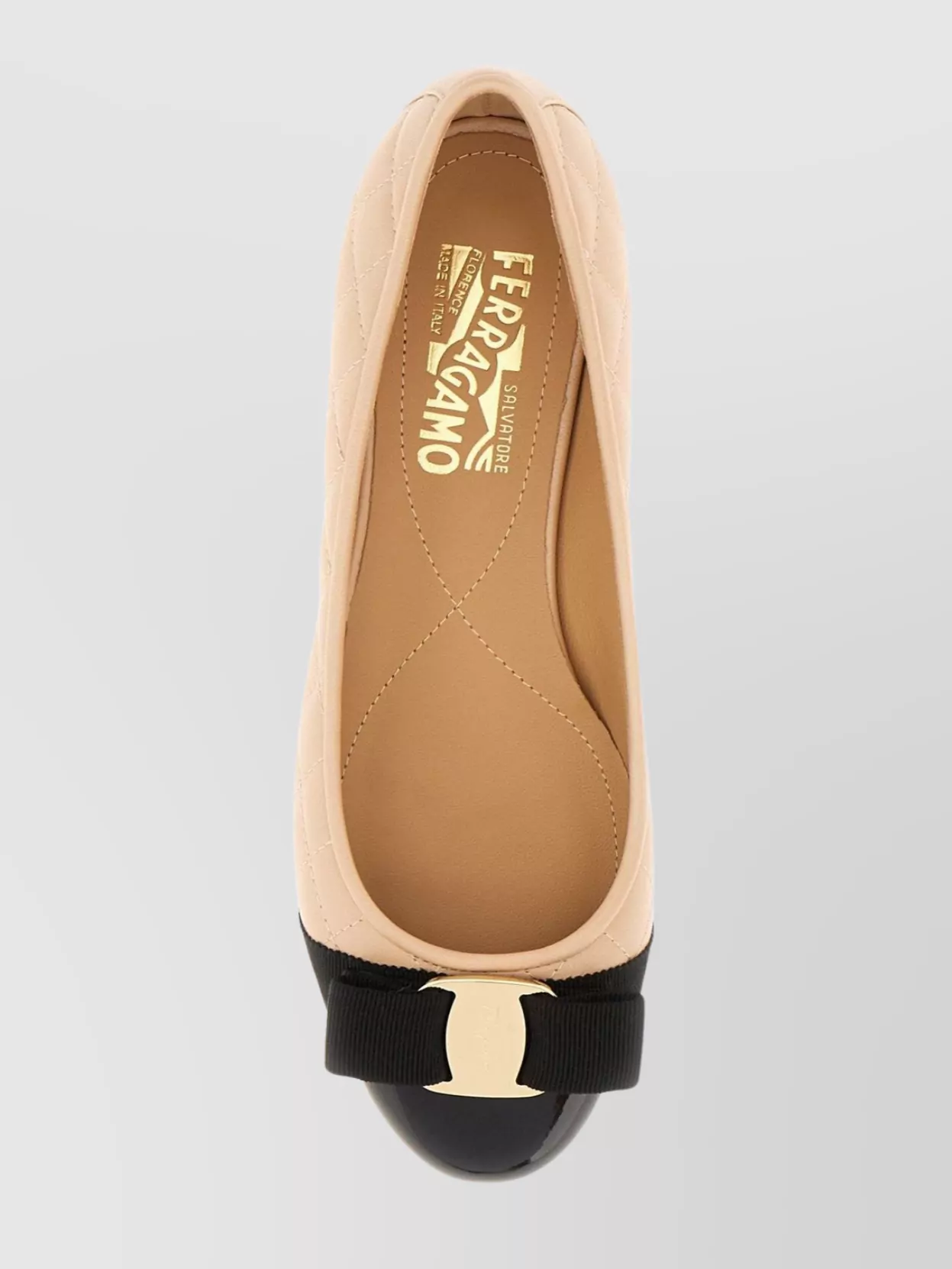 Ferragamo Varina Bow-embellished Quilted Smooth And Patent-leather Ballet Flats