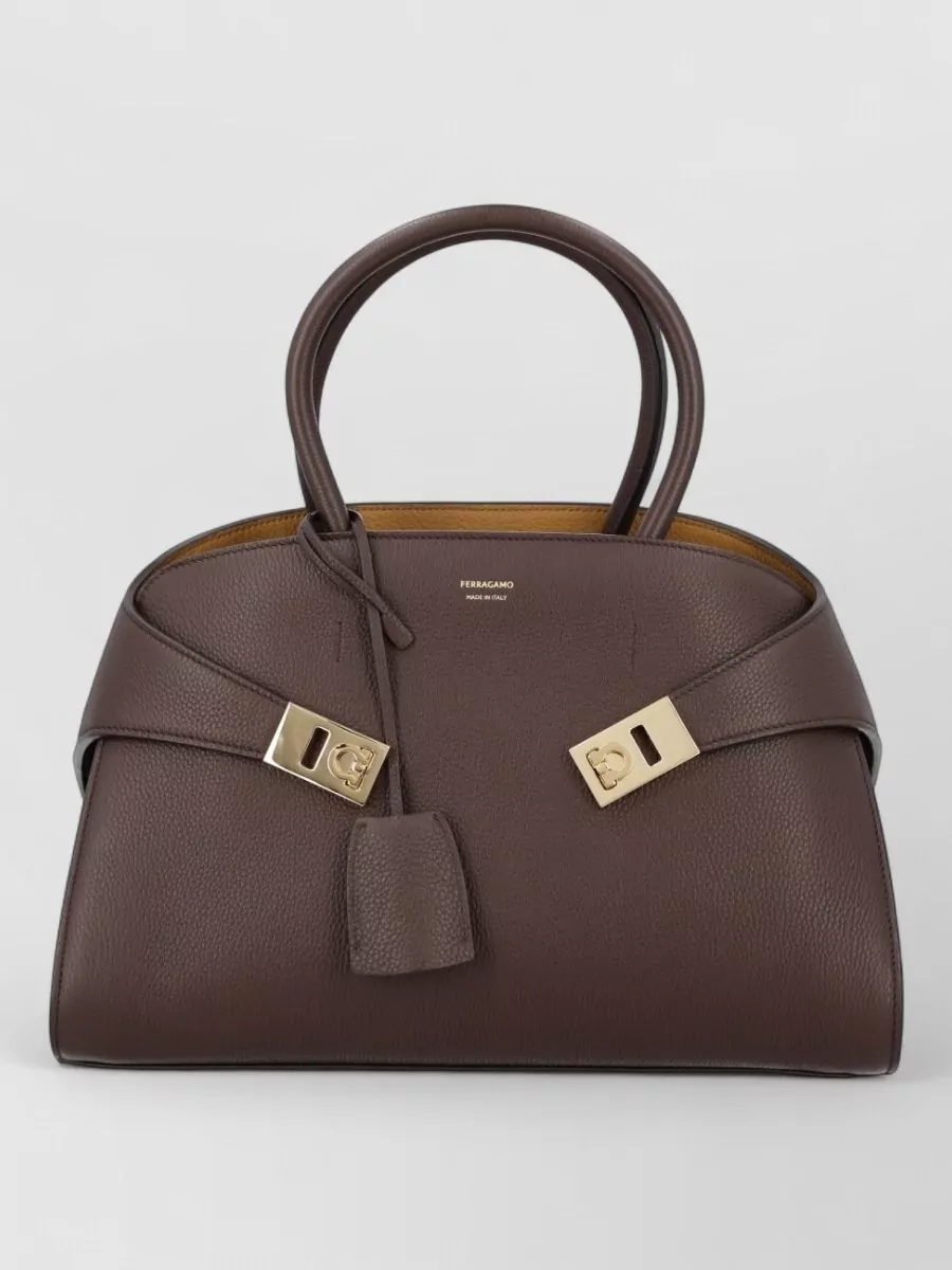 Ferragamo Tote Bag Detachable Strap Gold Tone Hardware