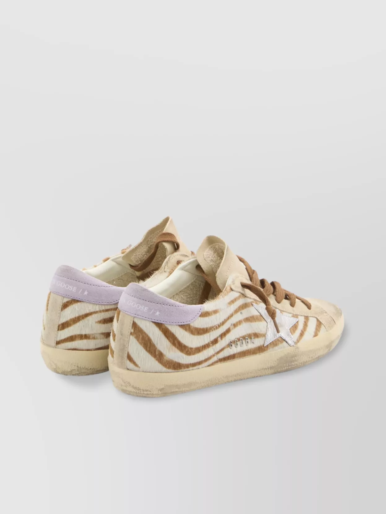 Golden Goose Super-star Distressed Metallic Leather And Suede-trimmed Zebra-print Calf Hair Sneakers In Neutral