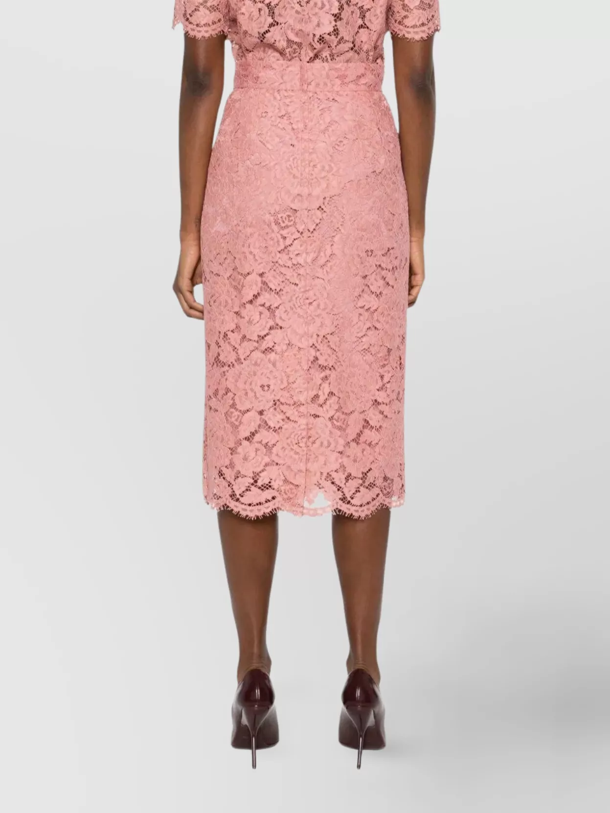 Dolce & Gabbana Lace Midi Skirt With Embroidered Logo In Pink