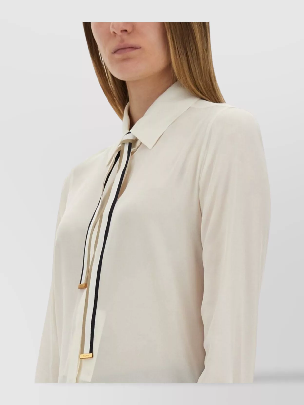 Max Mara Long Sleeve Sheer Shirt With Ribbon Detail