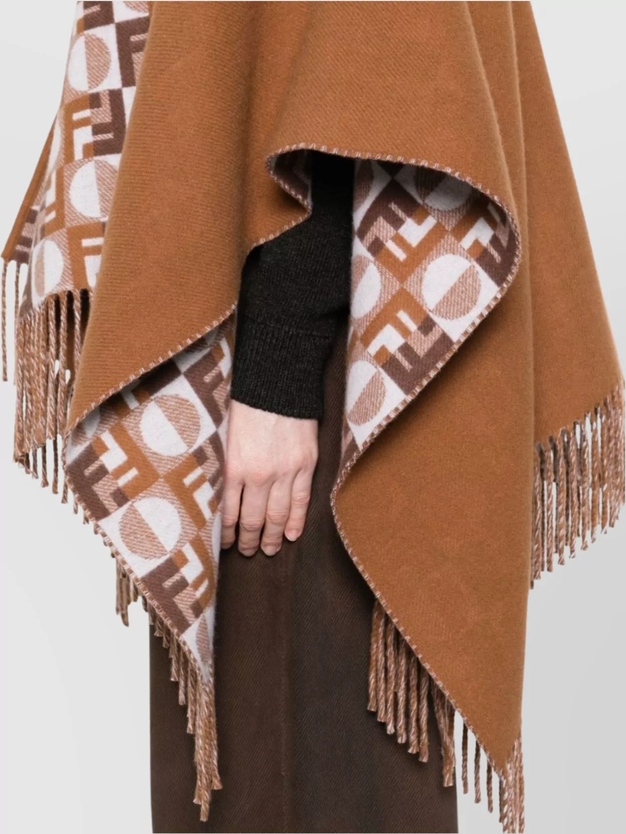 Fendi Biscuit Wool Blend Reversible Cape