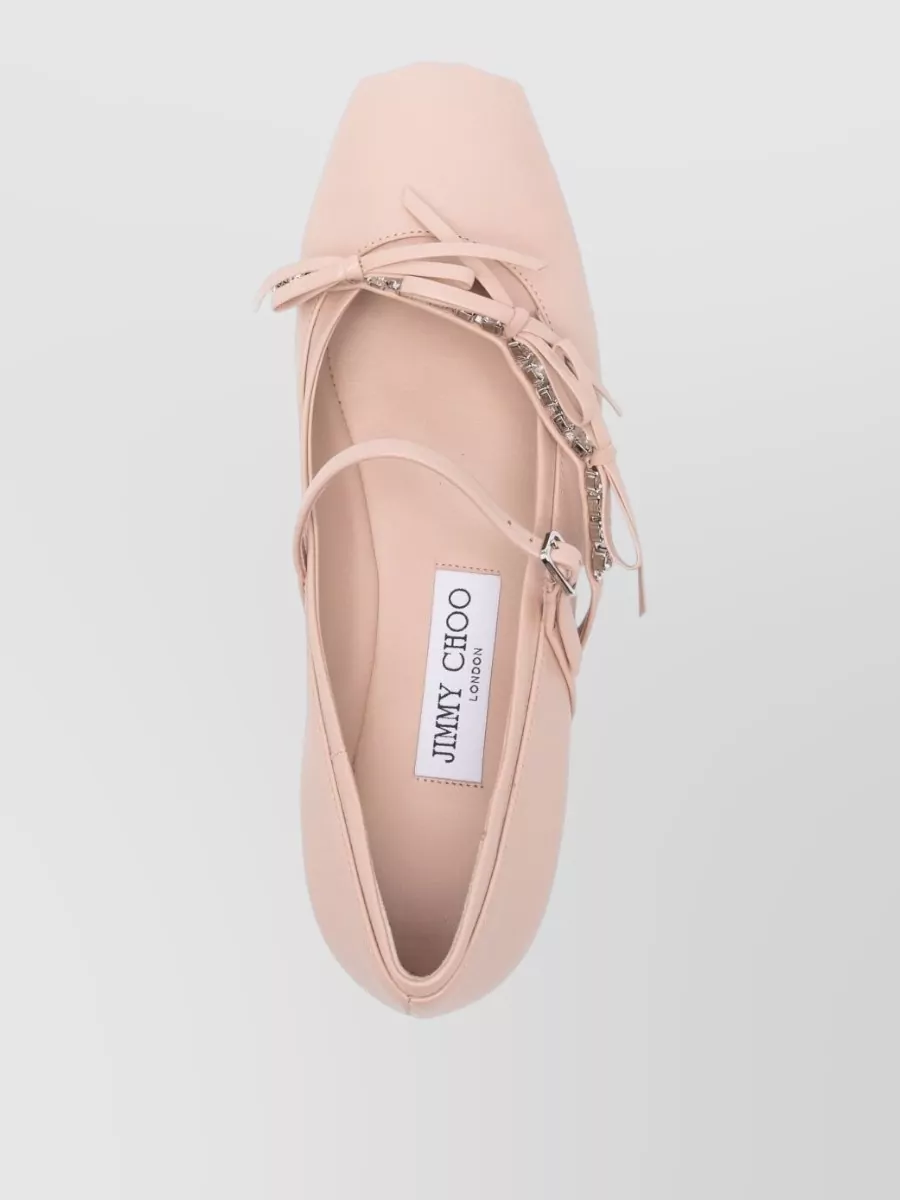 Jimmy Choo Loli Leather Ballet Flats Crystal Strap Bow