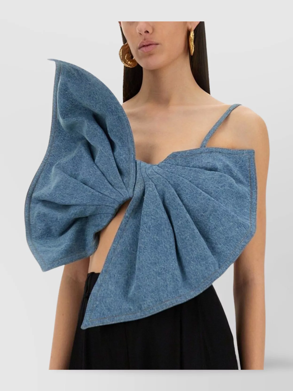 Nina Ricci Asymmetric Bow Detail Cropped Denim Top
