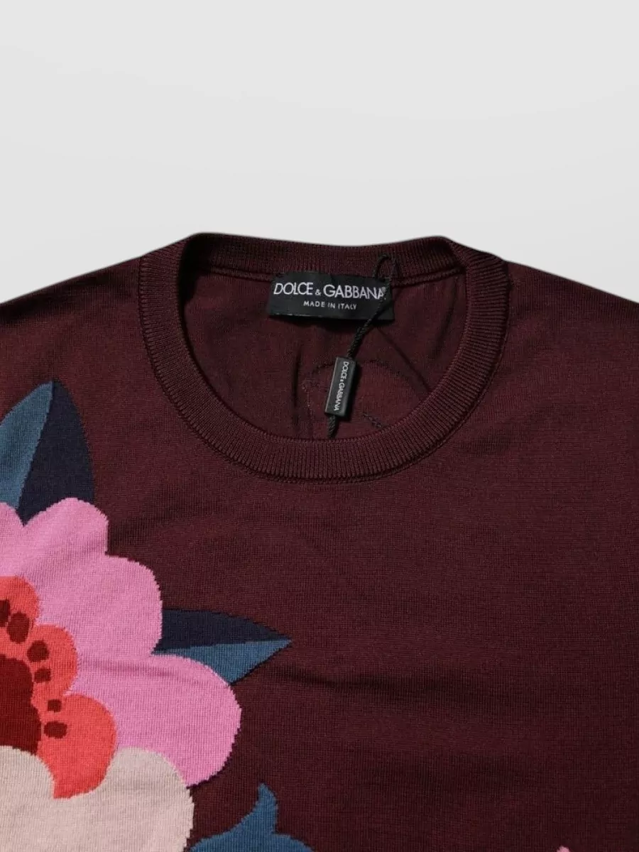 Dolce&Gabbana Floral Silk Short-Sleeve Crew-Neck Knitted Top