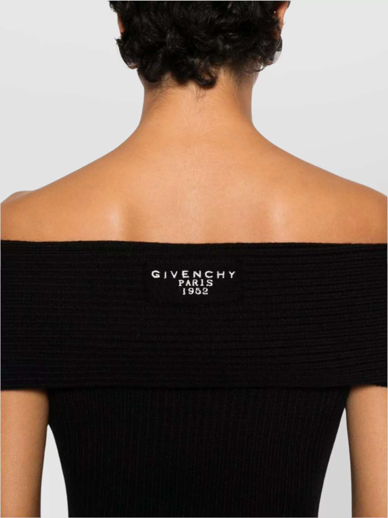 Givenchy Off-The-Shoulder Ribbed Knee Length Dress