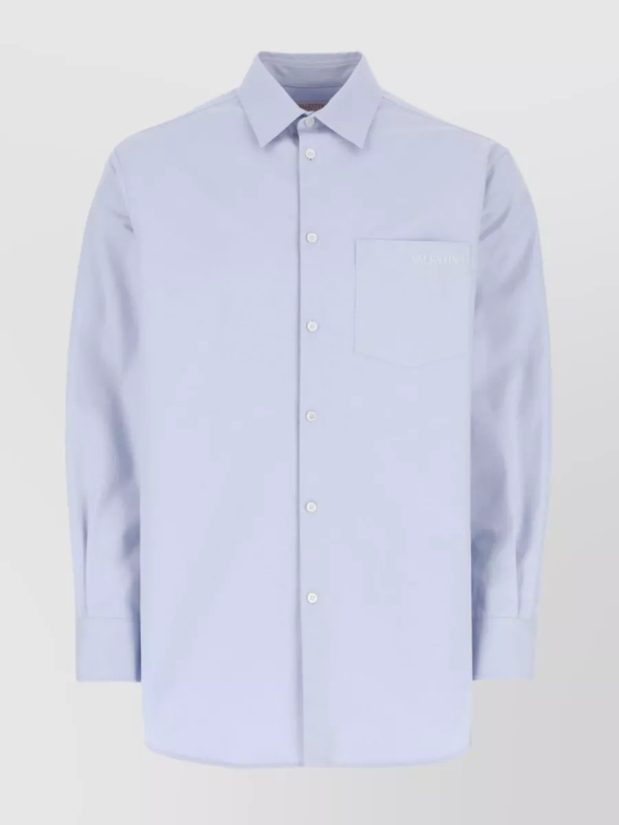 Shop Valentino Relaxed Fit Cotton Blend Shirt With Pocket In Blue