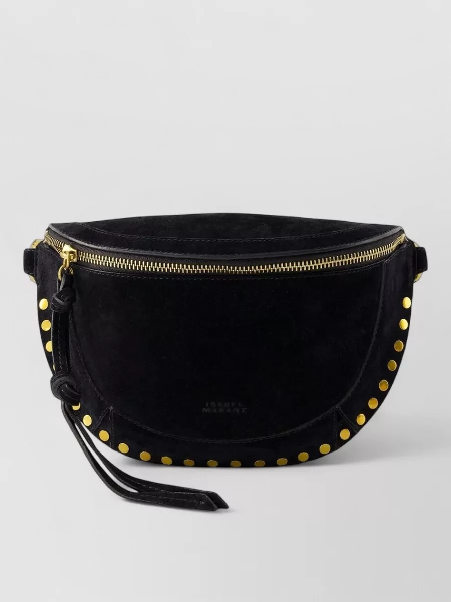 Isabel Marant skano leather crossbody bag — The Isabel Marant studded black cross-body mirrors the gold hardware and rock-boho spirit of the shoes while keeping the palette dark and polished for night.