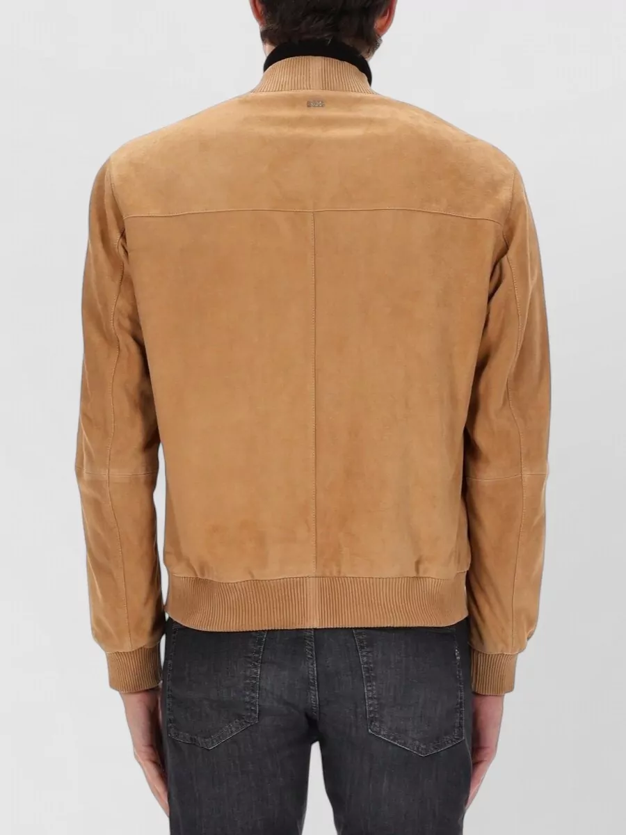 Boss Suede Jacket With Ribbed Cuffs And Pockets
