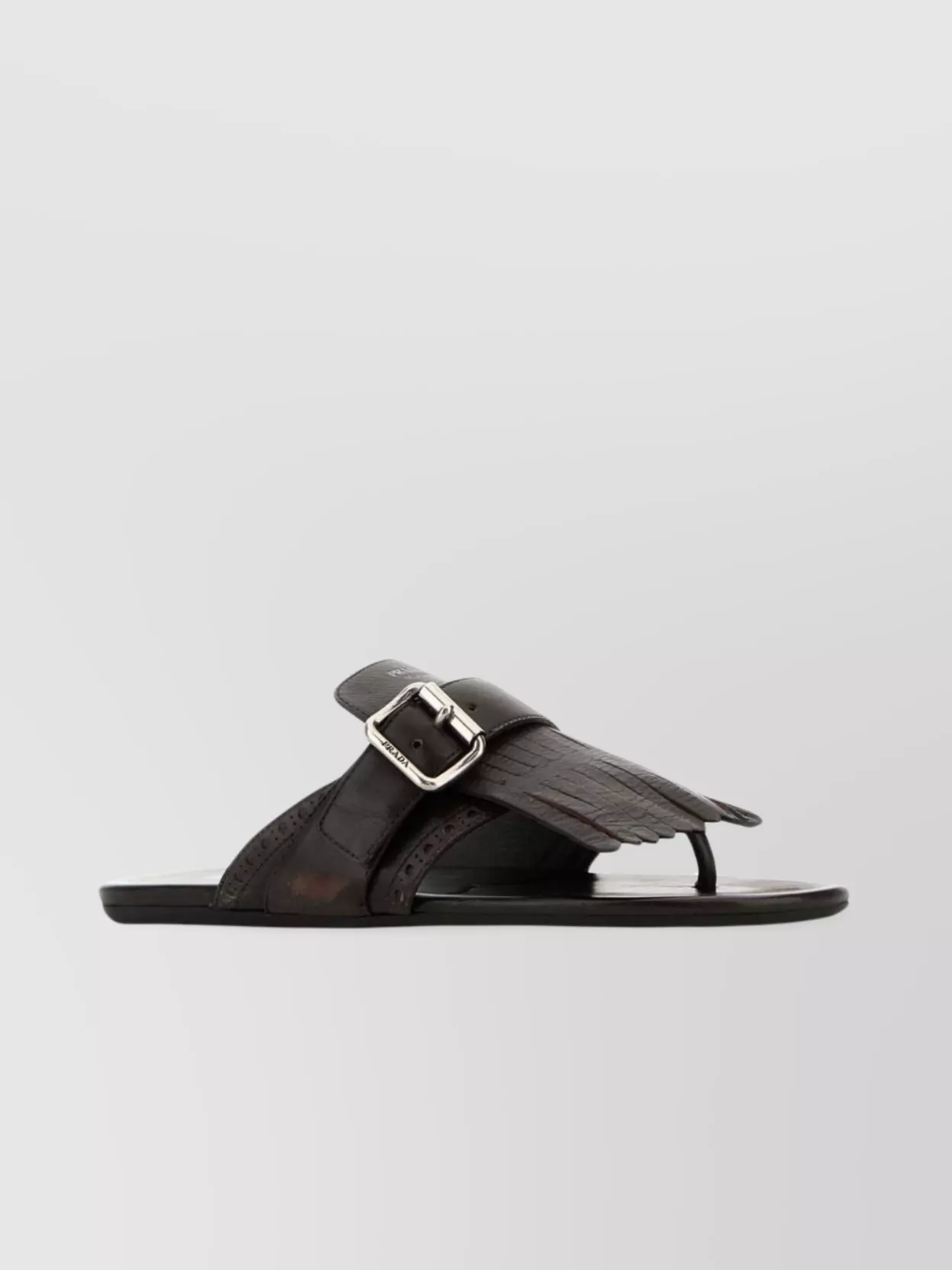 Prada Leather Thong Slippers Buckle Detail
