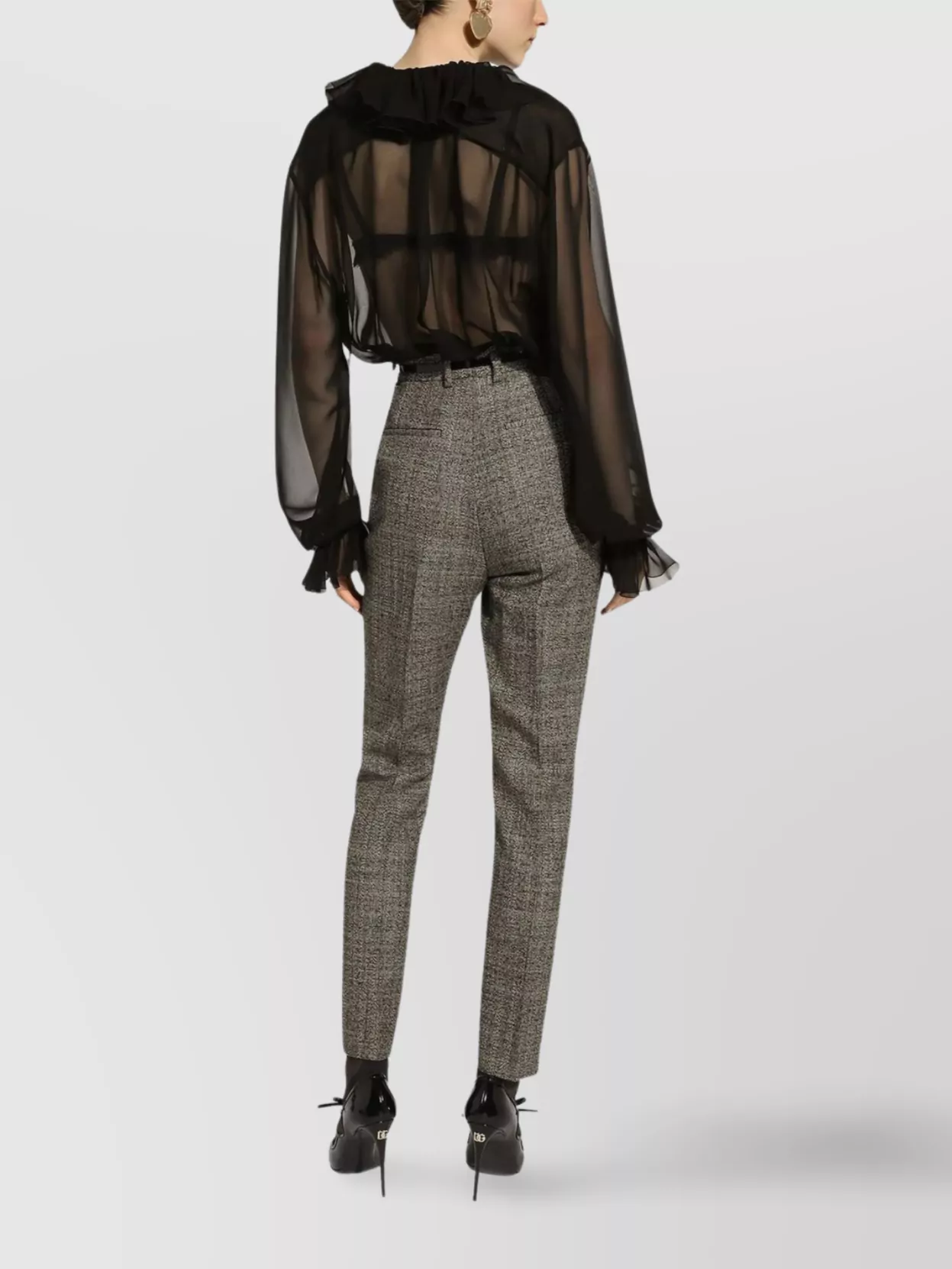Dolce & Gabbana Sheer Silk Chiffon V-neck Top In Black