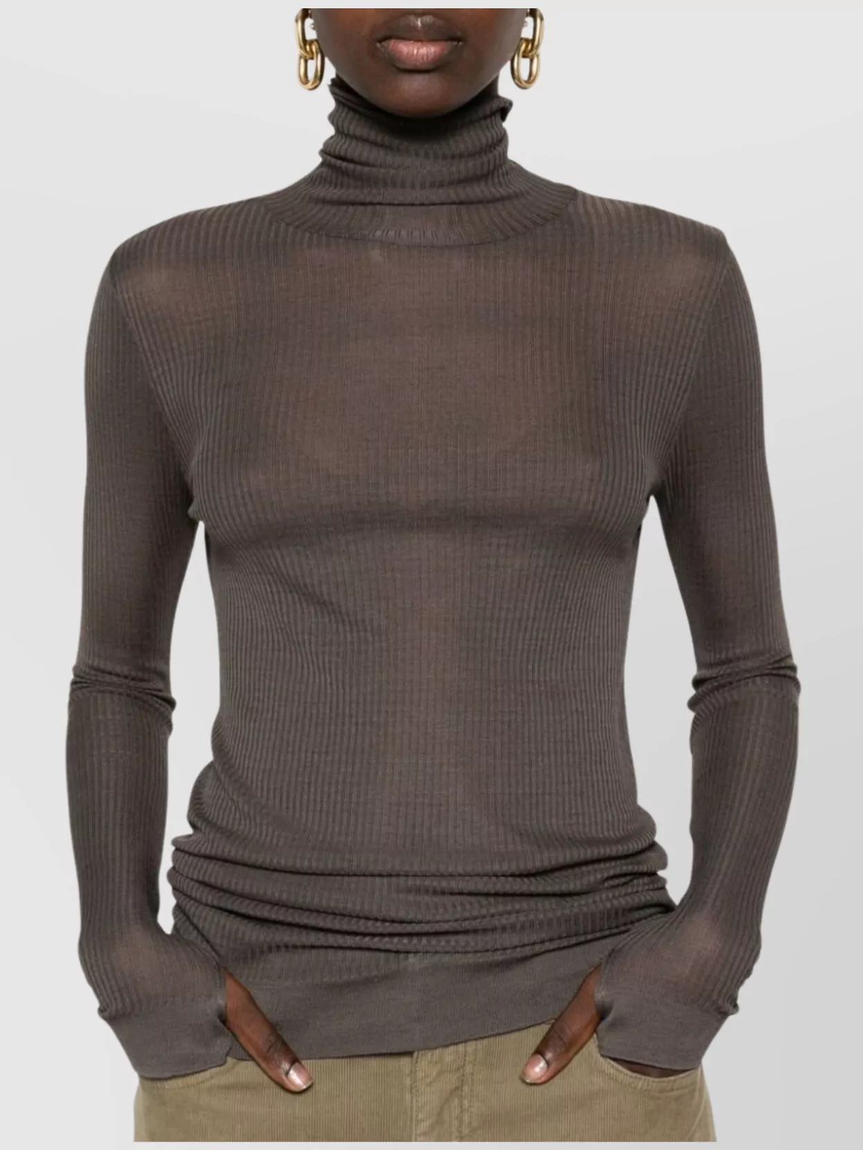 Lemaire Stretch Ribbed Turtleneck Sweater With Sheer Texture