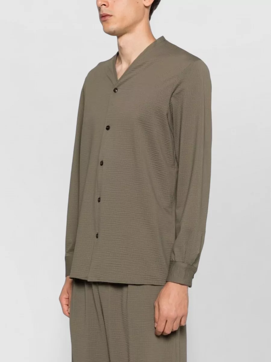 Emporio Armani Textured V-Neck Long-Sleeve Shirt