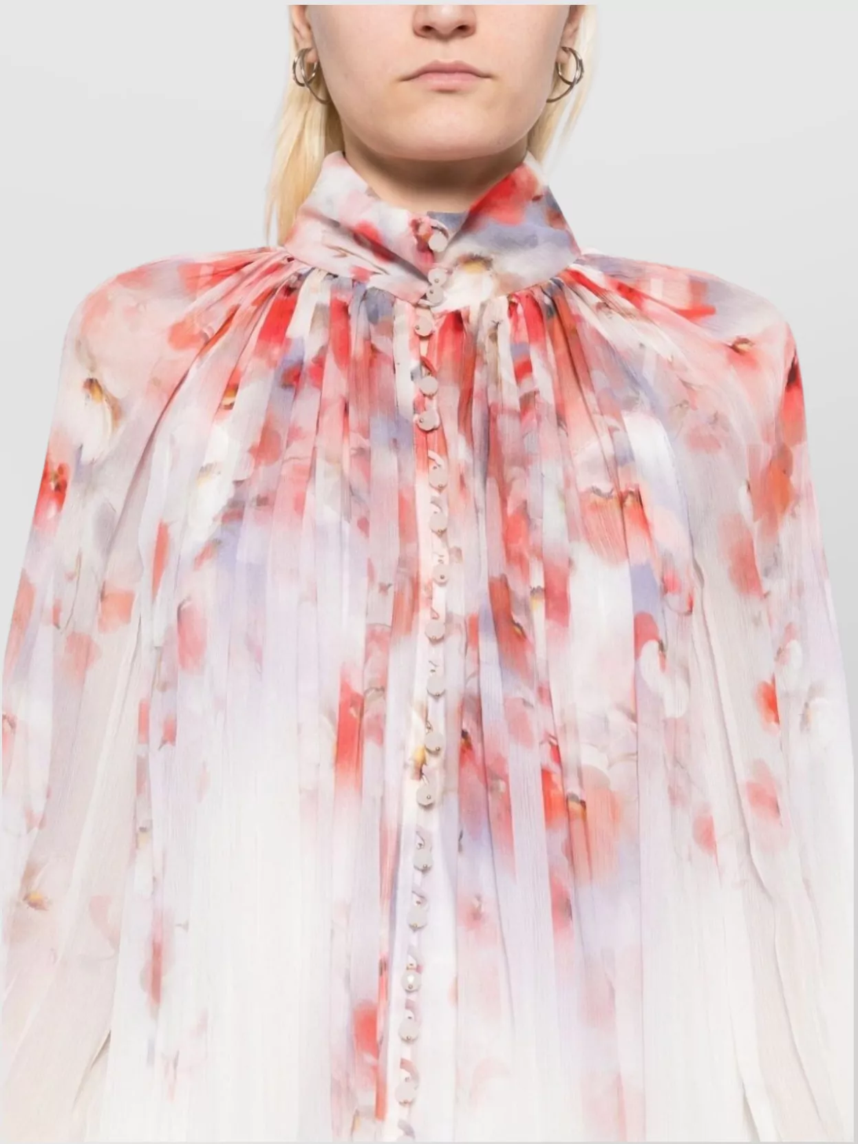 Zimmermann Floral-Print High-Neck Long-Sleeve Blouse