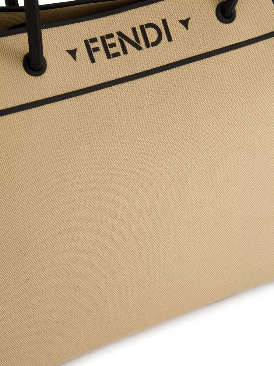 Fendi Na Large Embroidered Canvas Tote Bag
