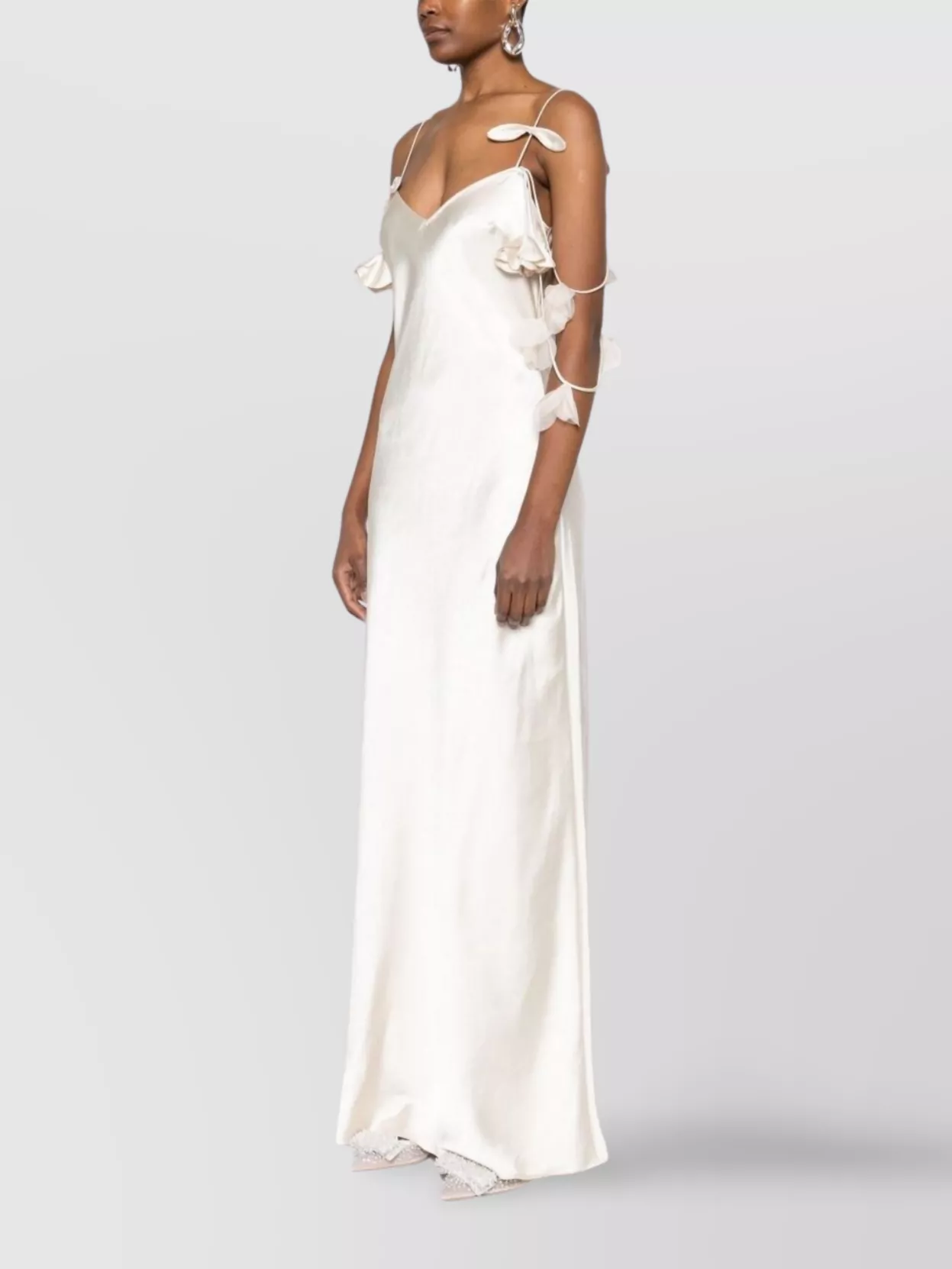 Self-portrait Beige Long Dress With Spaghetti Straps And Ruched Details