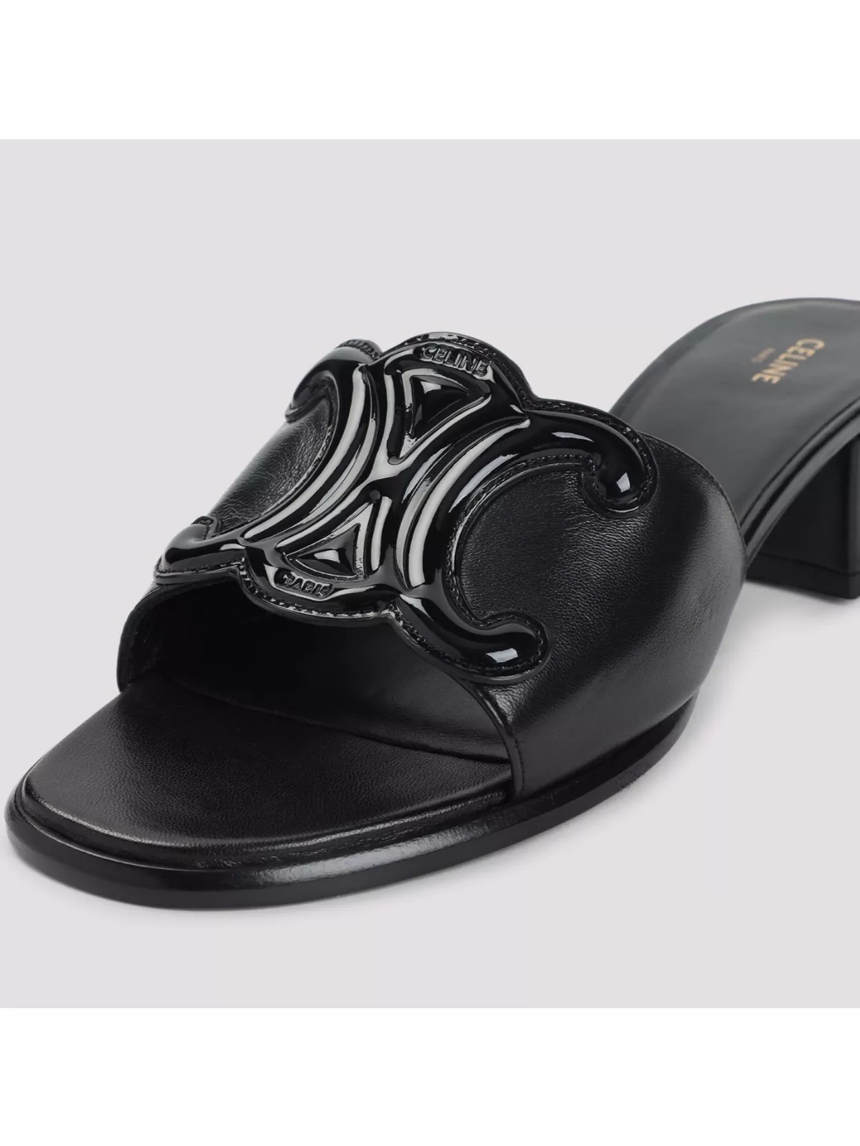 Celine Emblem Block Heel Leather Mule In Black