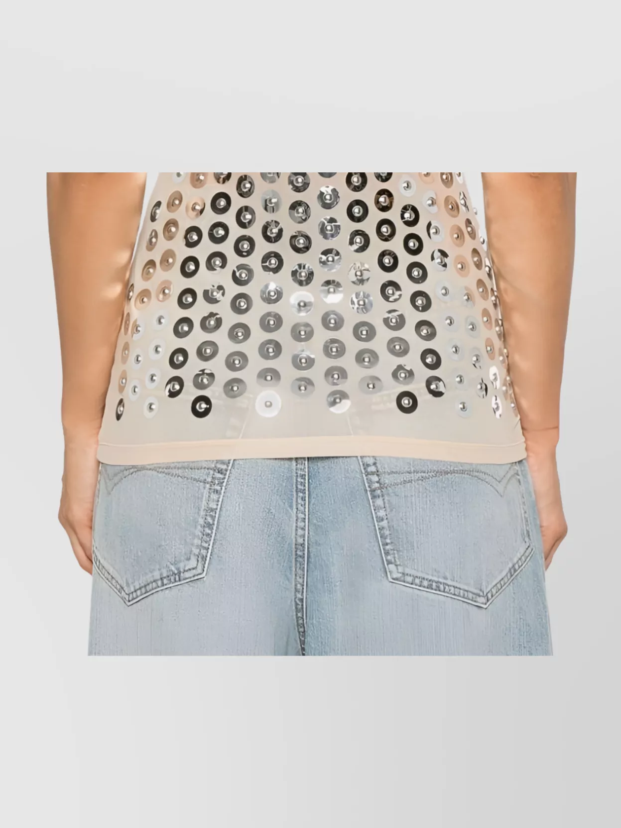 Rabanne Second Skin Top With Circular Embellishments In Neutrals