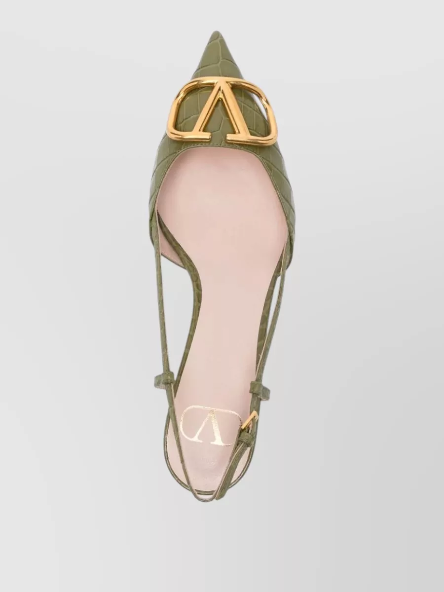 Valentino Garavani Leather Crocodile-Effect Slingback Pumps