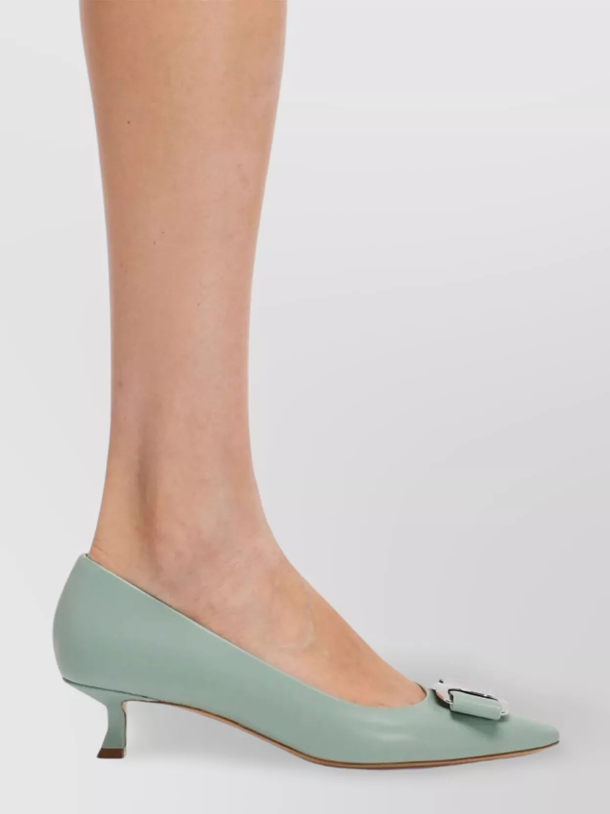 Ferragamo Zelma Pointed Toe Kitten Heel Pumps In Green