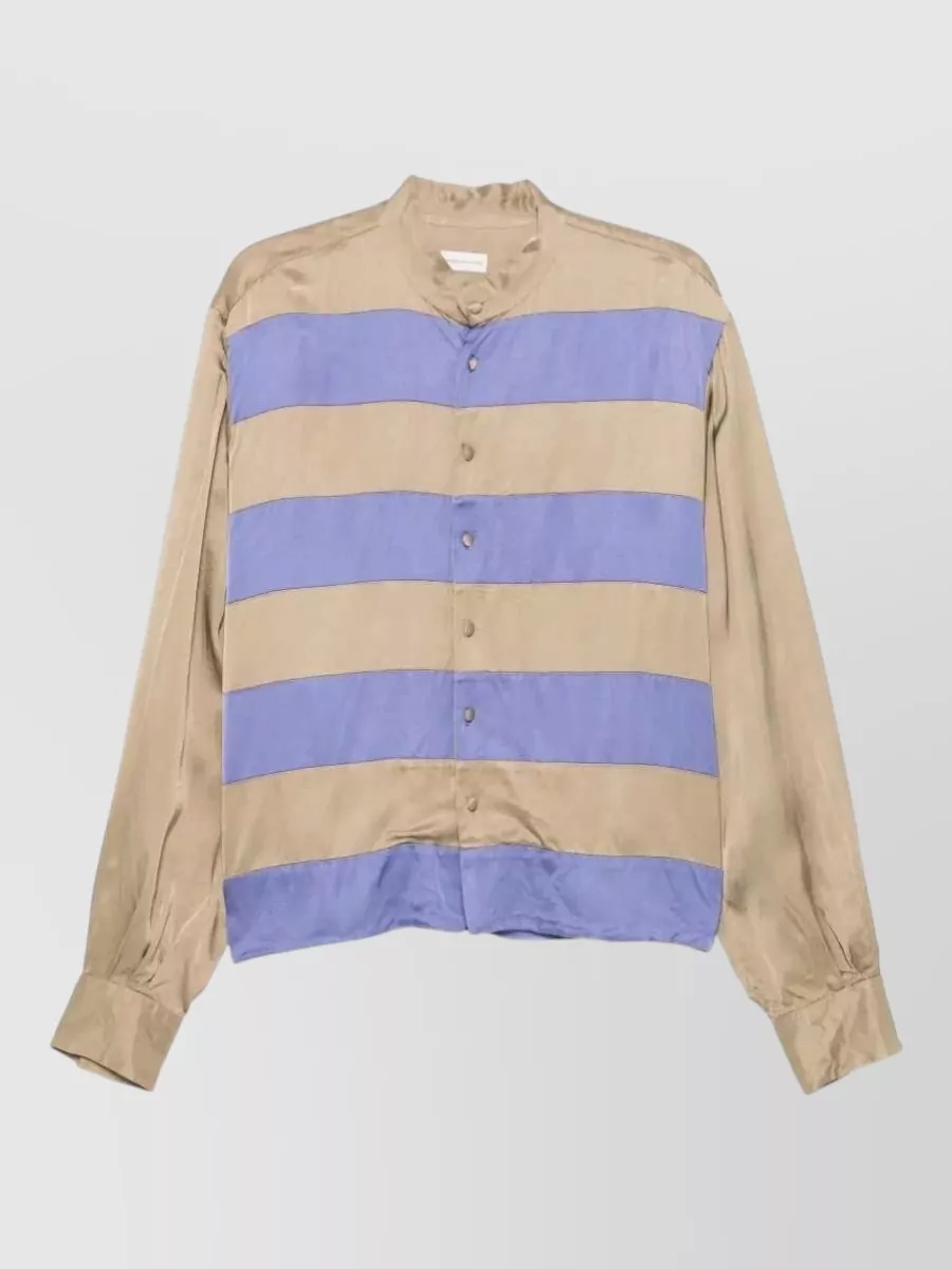 Dries Van Noten striped band collar shirt