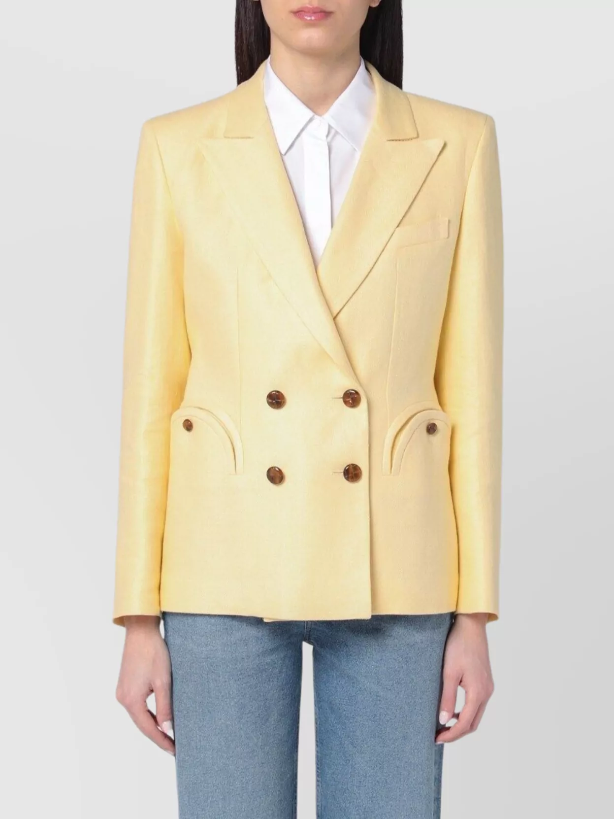 Blazé Milano Structured Double Breasted Jacket In Yellow